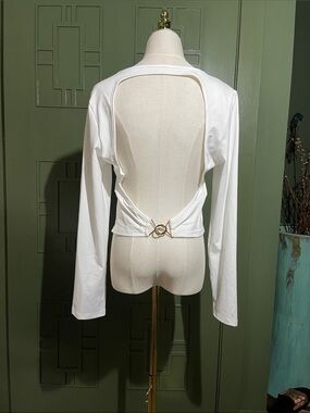 NWOT Amazon White Open-Back Crop Top with Ring Detail